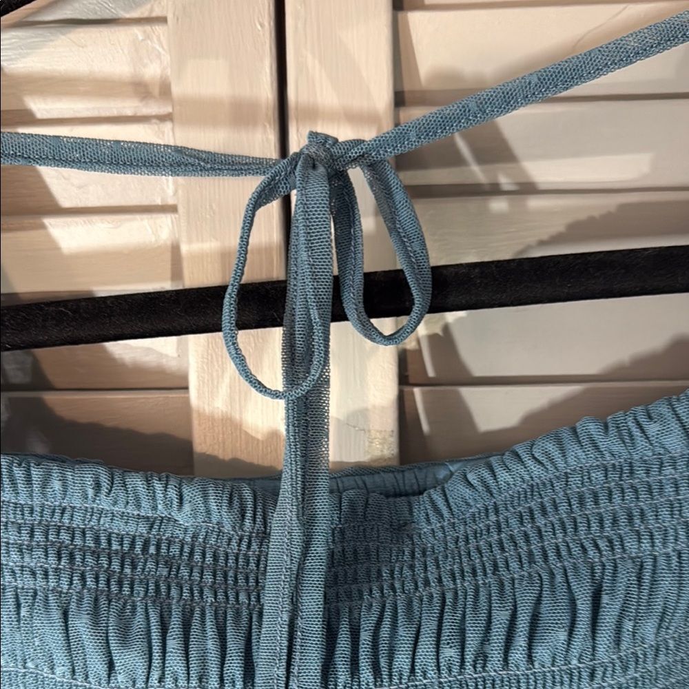 LC Lauren Conrad Blue Puff Sleeve Smocked Blouse - Picture 9 of 10